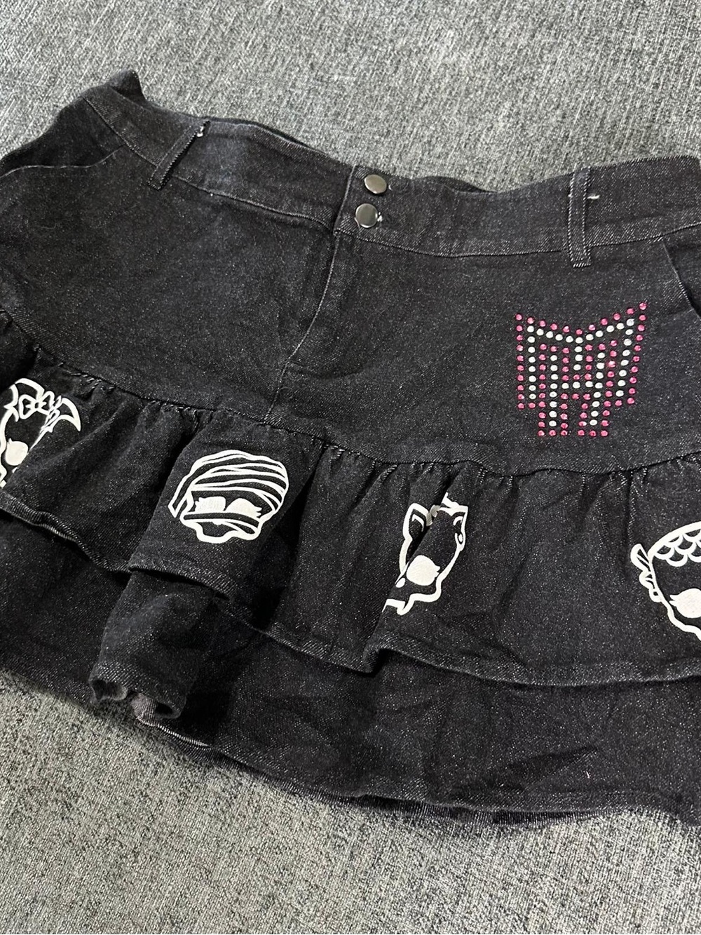 Y2k Whimsigoth Monster High Skullette Ruffle Skirt Plus Size 2XL Mini Skirt low